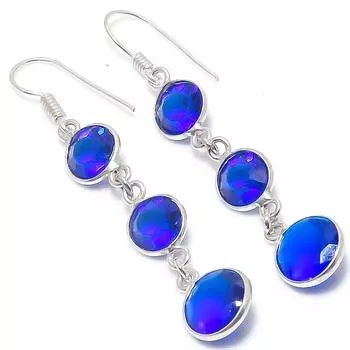 Серьги из стерлингового серебра 925 пробы с натуральным лондонским голубым топазом 2,29 дюйма P8l71