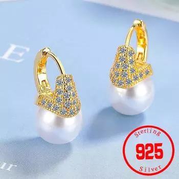 Серьги из стерлингового серебра 925 пробы с цирконием и жемчугом, гальванизированные золотые серьги 18 карат для женщин, украшения для вечеринки, помолвки, подарки, вес серебряный