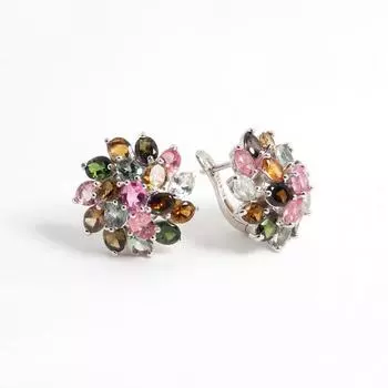 Серьги из стерлингового серебра 925 пробы, элегантные, разноцветные, с натуральным турмалином, с драгоценными камнями, подарок на годовщину или день рождения для женщин M разноцветный