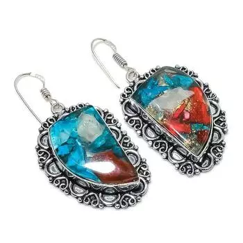 Серьги из стерлингового серебра 925 пробы с натуральным колючим камнем-устрицей 2,17 дюйма l9H17