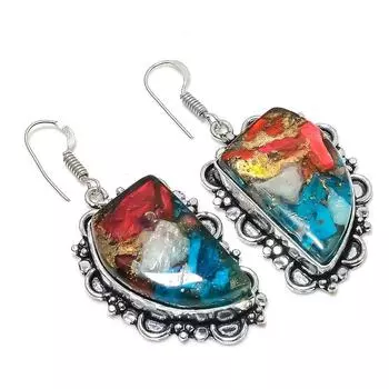 Серьги из стерлингового серебра 925 пробы с натуральным колючим камнем-устрицей 2,21 дюйма e1q80