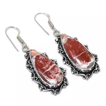 Серьги из стерлингового серебра 925 пробы с натуральным красным змеиным камнем 2,05 дюйма q4c30
