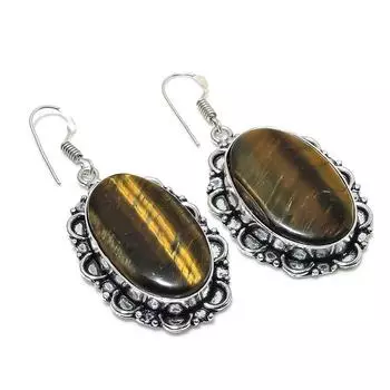 Серьги из стерлингового серебра 925 пробы с натуральным тигровым глазом 2,17 дюйма f4T70