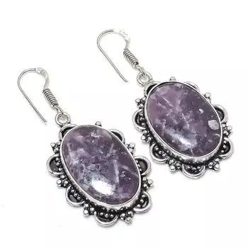 Серьги из стерлингового серебра 925 пробы с натуральным лепидолитом 2,05 дюйма F1i86