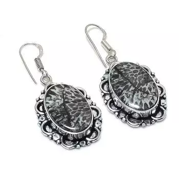 Серьги из стерлингового серебра 925 пробы с натуральным кораллом-скатом 1,89 дюйма V3Y39