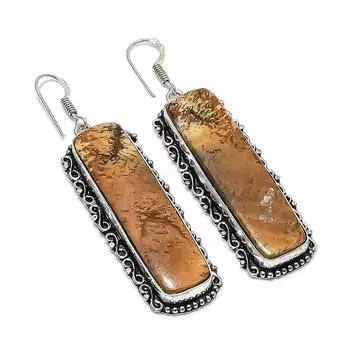 Серьги из стерлингового серебра 925 пробы с натуральным драгоценным камнем яшмой 2,76 дюйма J5j12