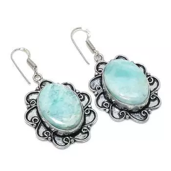 Серьги из стерлингового серебра 925 пробы с натуральным амазонитом 2,05 дюйма l3q86