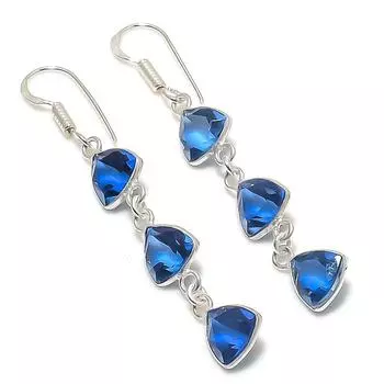 Серьги из стерлингового серебра 925 пробы с натуральным голубым топазом 2,29 дюйма p6H14