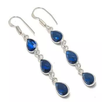 Серьги из стерлингового серебра 925 пробы с натуральным голубым топазом 2,44 дюйма Z4y55