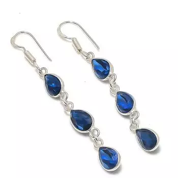 Серьги из стерлингового серебра 925 пробы с натуральным голубым топазом 2,52 дюйма u4o42