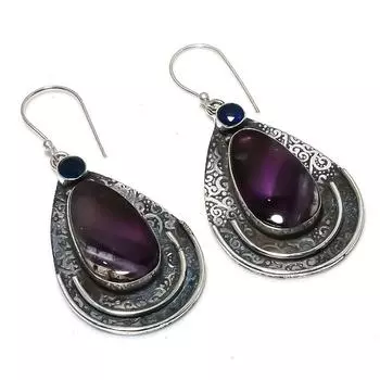 Серьги из стерлингового серебра 925 пробы с натуральным аметистом и голубым топазом, 2,44 дюйма, U6T95