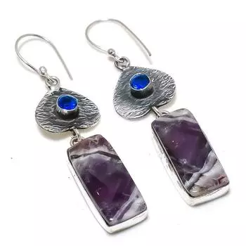 Серьги из стерлингового серебра 925 пробы с натуральным аметистом и голубым топазом, размер 2,76 дюйма, S1M13