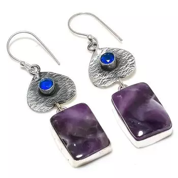 Серьги из стерлингового серебра 925 пробы с натуральным аметистом и голубым топазом, 2,56 дюйма, h6a94