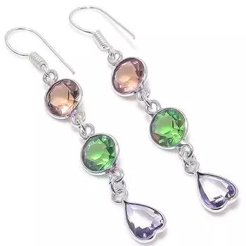 Серьги из стерлингового серебра 925 пробы с натуральным аметистом и драгоценным камнем цаворит 2,44 дюйма f2u37