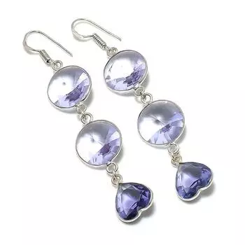 Серьги из стерлингового серебра 925 пробы с натуральным аметистом 2,99 дюйма H5j35