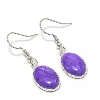 Серьги из стерлингового серебра 925 пробы с натуральным чароитом 1,38 дюйма t5I05