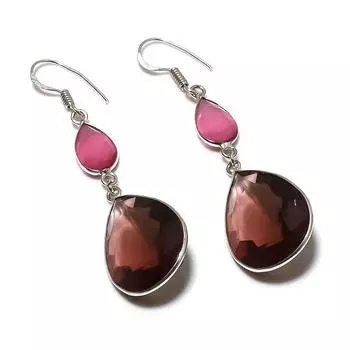 Серьги из стерлингового серебра 925 пробы с натуральным аметистом и халцедоном 2,44 дюйма L5q15