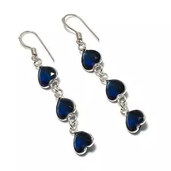 Серьги из стерлингового серебра 925 пробы с натуральным голубым топазом 2,36 дюйма J4u53