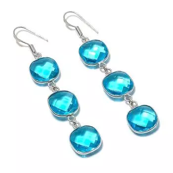 Серьги из стерлингового серебра 925 пробы с натуральным голубым топазом 2,76 дюйма m0h08