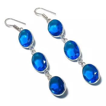 Серьги из стерлингового серебра 925 пробы с натуральным голубым топазом 3,35 дюйма P2j15