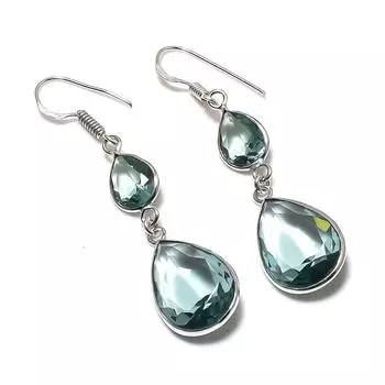 Серьги из стерлингового серебра 925 пробы с натуральным голубым топазом 2,21 дюйма j1S38