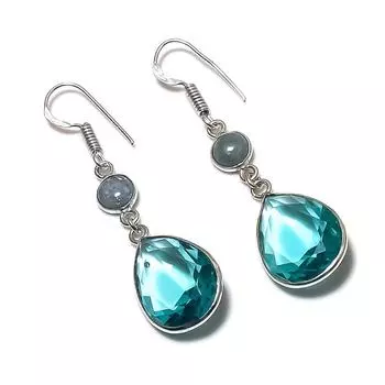 Серьги из стерлингового серебра 925 пробы с натуральным голубым топазом и ларимаром 2,05 дюйма b1z20