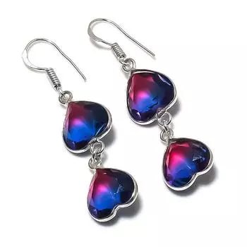 Серьги из стерлингового серебра 925 пробы с натуральным двухцветным турмалином 2,01 дюйма k6f66