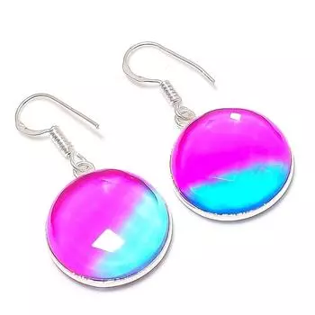 Серьги из стерлингового серебра 925 пробы с натуральным двухцветным турмалином размером 1,58 дюйма c4Y48