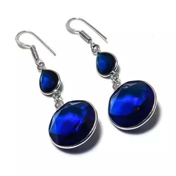 Серьги из стерлингового серебра 925 пробы с натуральным голубым топазом 2,25 дюйма c6I21