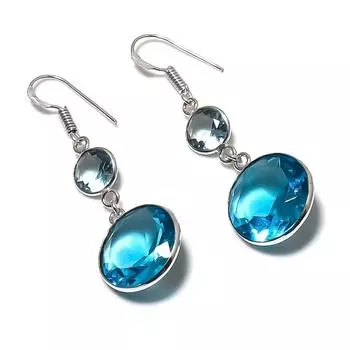 Серьги из стерлингового серебра 925 пробы с натуральным голубым топазом 1,97 дюйма j4e15