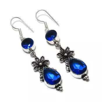 Серьги из стерлингового серебра 925 пробы с натуральным голубым топазом 2,52 дюйма p3H45