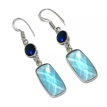 Серьги из стерлингового серебра 925 пробы с натуральным голубым топазом 2,17 дюйма q8V46