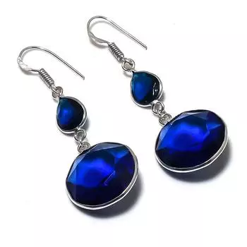 Серьги из стерлингового серебра 925 пробы с натуральным голубым топазом 2,25 дюйма e0v09