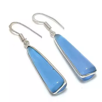 Серьги из стерлингового серебра 925 пробы с натуральным халцедоном 2,01 дюйма q3o25