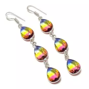 Серьги из стерлингового серебра 925 пробы с натуральным двухцветным турмалином 3,03 дюйма m1s25