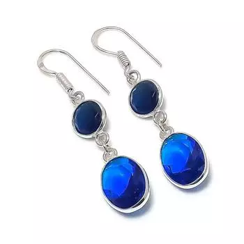 Серьги из стерлингового серебра 925 пробы с натуральным лондонским голубым топазом 1,89 дюйма n1M51