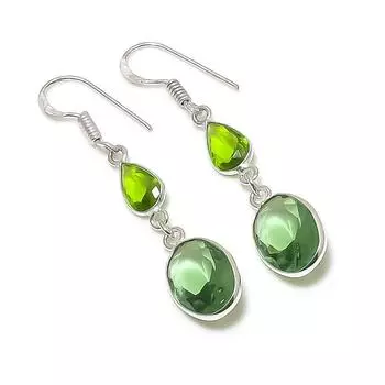 Серьги из стерлингового серебра 925 пробы с натуральным цаворитом и перидотом 1,97 дюйма O7G49