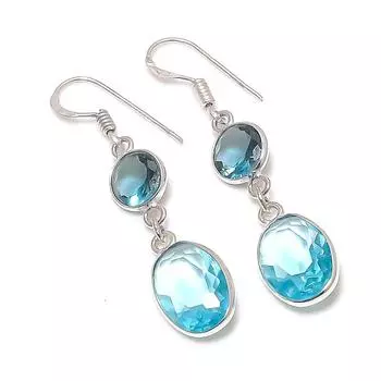 Серьги из стерлингового серебра 925 пробы с натуральным швейцарским голубым топазом 1,81 дюйма F5s73