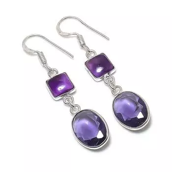 Серьги из стерлингового серебра 925 пробы с натуральным аметистом 1,97 дюйма O9w01