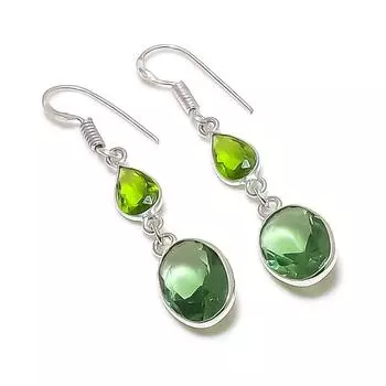 Серьги из стерлингового серебра 925 пробы с натуральным цаворитом и перидотом 1,93 дюйма O4m27