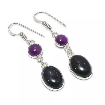 Серьги из стерлингового серебра 925 пробы с натуральным фиолетовым солнечным камнем и аметистом 1,85 дюйма z7O46