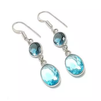 Серьги из стерлингового серебра 925 пробы с натуральным швейцарским голубым топазом 1,89 дюйма W5S76