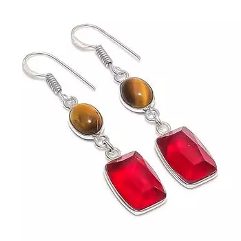 Серьги из стерлингового серебра 925 пробы с натуральным розовым рубиллитом и тигровым глазом 1,97 дюйма l4v48