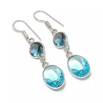 Серьги из стерлингового серебра 925 пробы с натуральным швейцарским голубым топазом 1,93 дюйма m7I13