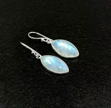 Серьги из стерлингового серебра 925 пробы, Серьги с лунным камнем, Серьги с радужным лунным камнем, Украшения ручной работы, Серьги с драгоценными камнями, Подарок для нее Free Size белый