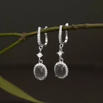 Серьги из стерлингового серебра 925 пробы с инкрустацией из кварцита и нефрита с яйцевидной поверхностью, заушники, женские серьги премиум-класса, серьги. 925 Silver