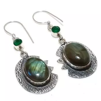 Серьги из стерлингового серебра 925 пробы с натуральным лабрадоритом и диопсидом 2,36 дюйма Q9l39