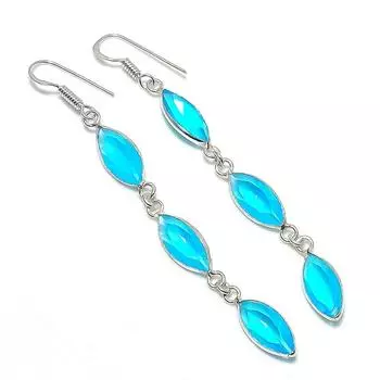 Серьги из стерлингового серебра 925 пробы с натуральным швейцарским голубым топазом, 3,15 дюйма, W2Y87