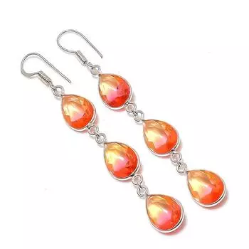 Серьги из стерлингового серебра 925 пробы с натуральным двухцветным турмалином 2,99 дюйма s3J99