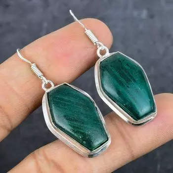 Серьги из стерлингового серебра 925 пробы с натуральным зеленым лабрадоритом 1,89 дюйма Q1N23